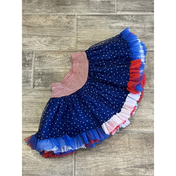 Red White Blue Polka Dot Tulle Skirt Patriotic 4th of July Outfit - Picture 2 of 5